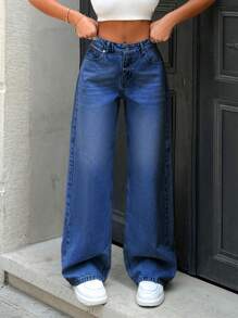 Cottnline LOW WAIST WIDE LEG LIGHT BLUE JEAN - Dark Wash - View 5