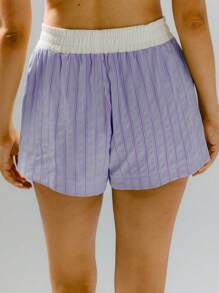Aralina Pantalón boxer de pijama de rayas con parche de letra para verano