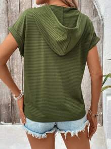 SHEIN LUNE Women's Solid Color Bat Sleeve Casual Bubble Pattern Hoodie T-Shirt Green Sage Green Olive Green - Army Green - View 2