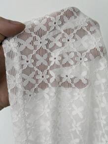 Viva Relle Women's Summer Plus Size Twisted Stitching Bowknot Hollow Lace Stitching Halter Top - White - View 6