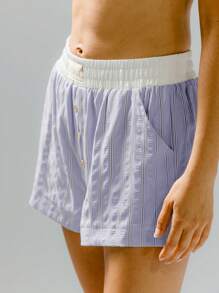 Aralina Pantalón boxer de pijama de rayas con parche de letra para verano
