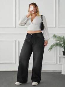 RueChic Jeans rectos de pierna suelta y lavados en talla grande