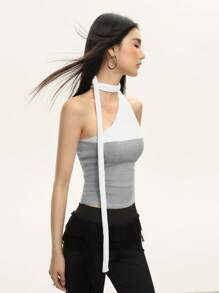 Rina Fox Women Contrast Color Sleeveless Cowl Neck Knit Top - White - View 3