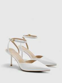 CUCCOO BIZCHIC Sepatu Hak Tinggi Stiletto Ujung Lancip dengan Tali Pergelangan Kaki Warna Putih untuk Wanita, Cocok untuk Beraktivitas Sehari-hari, Kencan, Pesta, Pernikahan, Liburan, Natal, dan Musim Semi. - Putih - View 6
