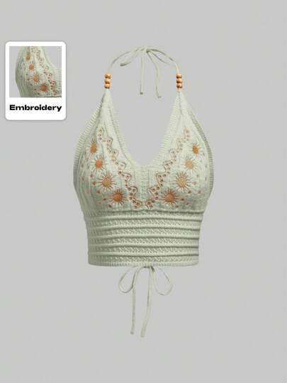 Hippie Plus Size Halter Neck Knit Top, Fashion For Summer