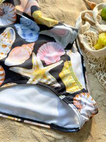 Seashell & Starfish Print One-Piece Swimsuit - Multicolor - View 4