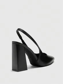 CUCCOO BIZCHIC 女士黑色粗跟尖头系带高跟鞋，简单基本款通勤、约会、聚会、节日场合 - 黑色 - 查看 8