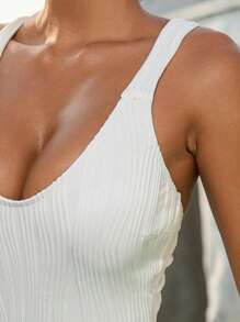 SHEIN Swim 1pc Elegant Backless Cross Strap One-Piece Swimsuit, White Color, Perfect For Holiday & Beach, Spring/Summer