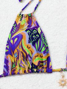 Swim Vcay Beach Outfits For Women: Strappy Neck Halter Printed Sexy Bikini Swimsuit Set For Summer Beach Vacation - Multicolor - View 6