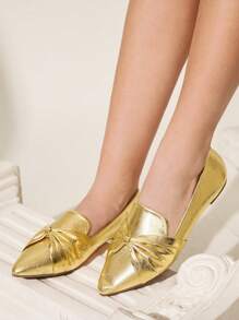 CUCCOO CHICEST Women's Pointed Toe Flats With Bow Knot Design, Elegant Commuter Fashion Personalized Comfortable Classic Faux Leather Loafers, Versatile For Work, Party, Thanksgiving, Christmas, Halloween