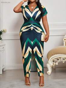 SHEIN Lady Váy cỡ lớn cổ chữ V tay ngắn đơn giản, thời trang cho mùa hè Váy Phục sinh cho nữ Váy Phục sinh cho nữ công sở thường ngày đi nghỉ Boho - Nhiều màu - Xem 5