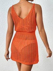 Swim Vcay Women's Solid Color Hollow-Out Sleeveless Casual Cover Up Dress For Vacation For Summer