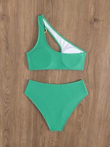 SHEIN Swim Solid Color Bikini Set, Fashion Swimsuit And Swim Shorts, Suitable For Summer - Green - View 2