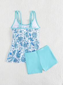 Swim Lushoire Summer New Random Printed Adjustable Straps & High Waist Bottoms Women Beach Swimsuit Set - Blue - View 6