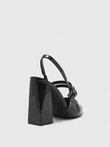 CUCCOO BIZCHIC Women's Fashion Black Chunky Heel Pointed Toe Strap Pumps, Simple Basic Commuting, Date, Party, Holiday