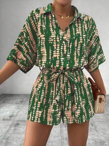 EMERY ROSE Women's Bat Wing Collar Bowknot Playsuit With Print - Multicolor - View 4