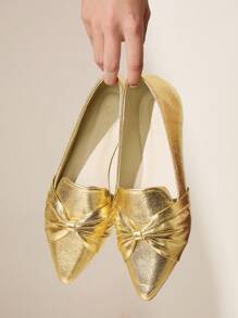 CUCCOO CHICEST Women's Pointed Toe Flats With Bow Knot Design, Elegant Commuter Fashion Personalized Comfortable Classic Faux Leather Loafers, Versatile For Work, Party, Thanksgiving, Christmas, Halloween