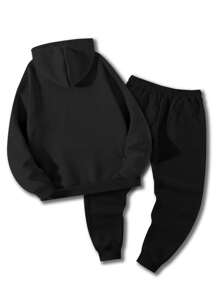 Manfinity Homme 2pcs Men's Hooded Sweatshirt And Pants Set, Fashionable For Summer - Black - View 5