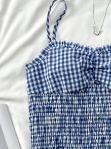 SHEIN TEENGIRL Summer Blue Plaid Casual Fitted Camisole Tank Top - Blue and White - View 5