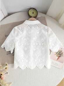 SHEIN LMoss Kids 少女度假休闲刺绣短袖衬衫 - 白色 - 查看 9