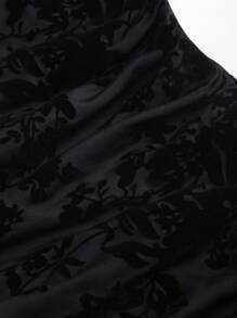 SHEIN Tall 春夏女士透明网眼植绒纯色无袖迷你紧身连衣裙，适合高个子女士 - 黑色 - 查看 6