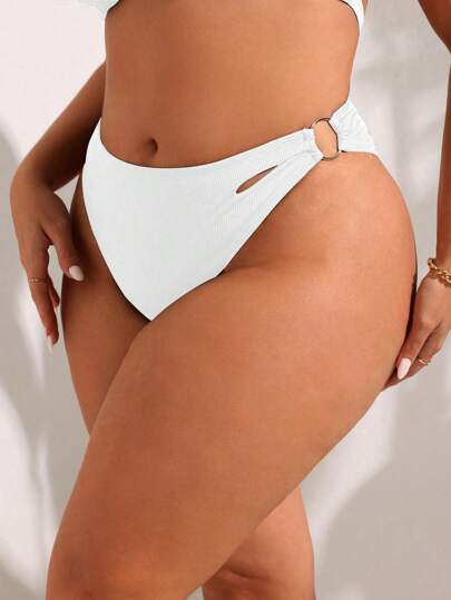 SHEIN Swim Curve Plus Size Women Fashionable Sexy Swimsuit White Bikini Bottoms For Summer Beach Vacation