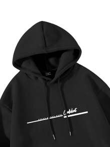 Manfinity Homme 2pcs Men's Hooded Sweatshirt And Pants Set, Fashionable For Summer - Black - View 4