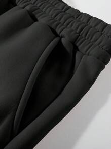 Manfinity Homme 2pcs Men's Hooded Sweatshirt And Pants Set, Fashionable For Summer - Black - View 3