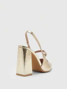 CUCCOO BIZCHIC Simple Basic Pointed Toe Strap High Heel Shoes, Fashionable Light Gold - Gold - View 9