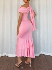 Chiquease Đầm suông không tay bó eo màu trơn đơn giản cho nữ - Hồng - Xem 2