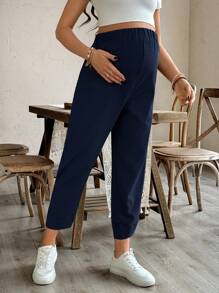 SHEIN Pantalones de maternidad elásticos de cintura alta y unicolor
