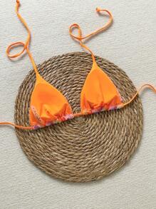 SHEIN Swim Simple Special Fabric Halter Spaghetti Strap Triangle Top Swimwear - Multicolor - View 2