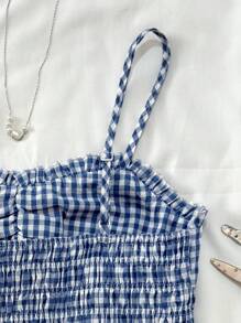 SHEIN TEENGIRL Summer Blue Plaid Casual Fitted Camisole Tank Top - Blue and White - View 4