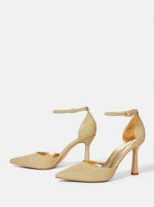 CUCCOO HITCHD 时尚尖头踝带闪光高跟鞋，适合通勤、约会、派对、婚礼和其他场合 - 金色 - 查看 9