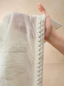 Anewsta Elegant Vacation Romantic Semi-Sheer Beaded Women Blouse, Spring/Summer - Beige - View 9