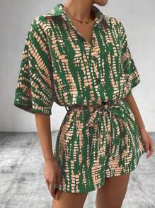 EMERY ROSE Women's Bat Wing Collar Bowknot Playsuit With Print - Multicolor - View 5