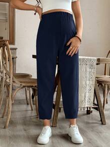 SHEIN Pantalones de maternidad elásticos de cintura alta y unicolor