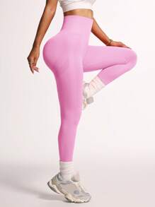Easithlete Sport Studio 女式高腰无缝修身紧身裤 - 弹性柔软透气四向拉伸紧身裤，适合跑步、骑行、瑜伽、泡菜球运动、休闲 - 粉色 - 查看 3