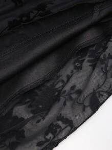 SHEIN Tall 春夏女士透明网眼植绒纯色无袖迷你紧身连衣裙，适合高个子女士 - 黑色 - 查看 4