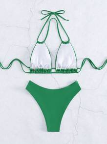 Swim Vcay Solid Color Bikini Set For Beach/Resort For Summer Beach Vacation - Green - View 5