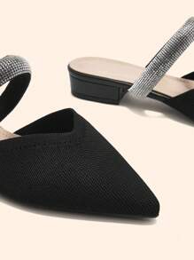 CUCCOO BASICS Women's Fashion Black Comfortable Fabric Rhinestone Pointed Toe Flats - Black - View 4