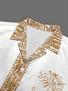 Manfinity RSRT Men's Summer Vacation Tropical Print Short Sleeve Shirt And Shorts Set Summer Two Pieces Set For Men - Multicolor - View 5