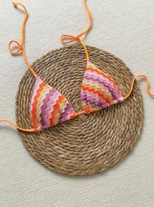 SHEIN Swim Simple Special Fabric Halter Spaghetti Strap Triangle Top Swimwear - Multicolor - View 1