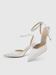 CUCCOO BIZCHIC Sepatu Hak Tinggi Stiletto Ujung Lancip dengan Tali Pergelangan Kaki Warna Putih untuk Wanita, Cocok untuk Beraktivitas Sehari-hari, Kencan, Pesta, Pernikahan, Liburan, Natal, dan Musim Semi. - Putih - View 9