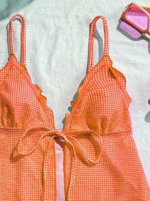 Swim Mod Women Spring Break Print Beach Bikini 2 Pieces Set, Special Fabric With Adjustable Straps, Swimwear For Summer Beach Vacation - Orange - View 8