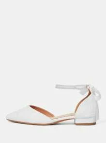 CUCCOO HITCHD Scarpe da donna piatte con fiocco in pizzo e perle bianche, scarpe da sposa piatte ed eleganti con tacco basso, comode, con dettagli traforati