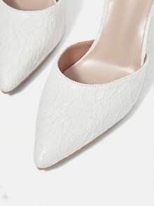 CUCCOO HITCHD Women's Pointed Toe High Heel White Lace Pearl Bow Elegant Dress Pumps, Hollow Out Shoes - White - View 10