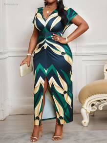 SHEIN Lady Váy cỡ lớn cổ chữ V tay ngắn đơn giản, thời trang cho mùa hè Váy Phục sinh cho nữ Váy Phục sinh cho nữ công sở thường ngày đi nghỉ Boho - Nhiều màu - Xem 3