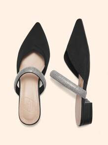 CUCCOO BASICS Women's Fashion Black Comfortable Fabric Rhinestone Pointed Toe Flats - Black - View 2