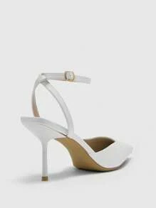 CUCCOO BIZCHIC Sepatu Hak Tinggi Stiletto Ujung Lancip dengan Tali Pergelangan Kaki Warna Putih untuk Wanita, Cocok untuk Beraktivitas Sehari-hari, Kencan, Pesta, Pernikahan, Liburan, Natal, dan Musim Semi. - Putih - View 8